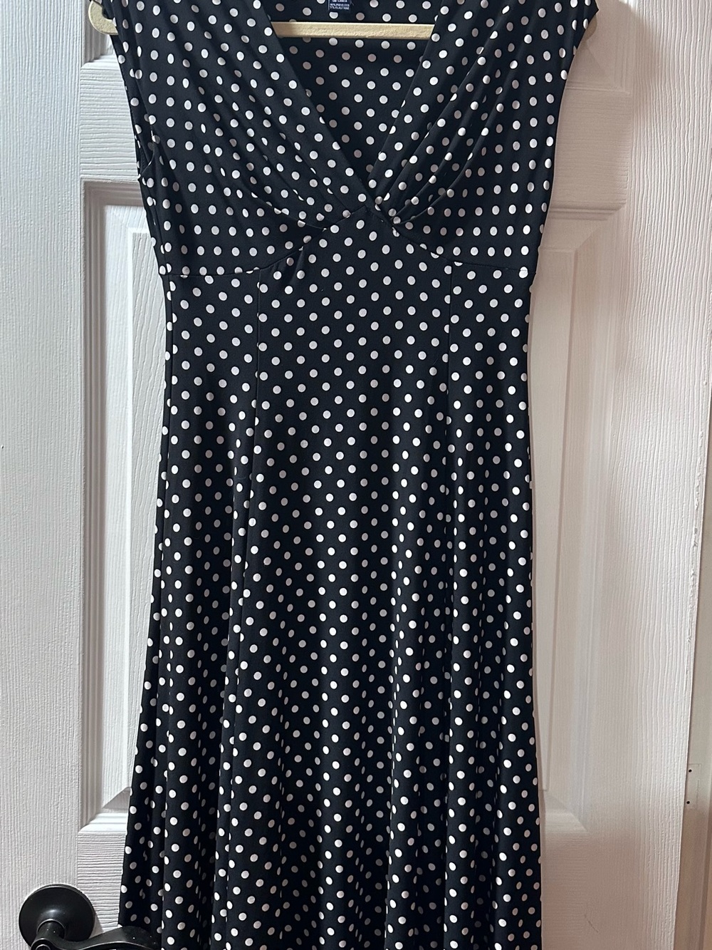 Chaps Black and White Polka Dot Midi Dress
